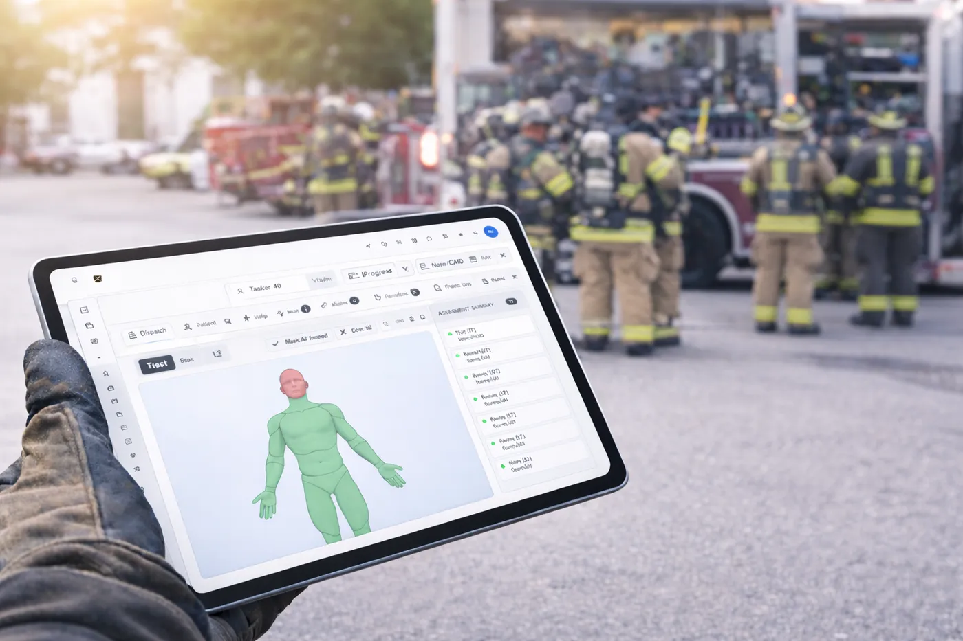 Mobile fire department software on tablet and phone
